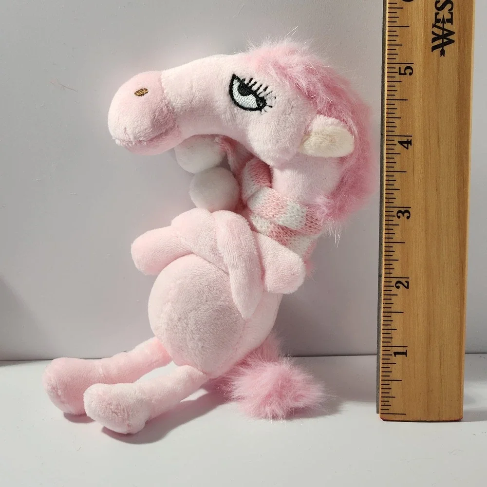 Pink Plush Horse Keychain with Scarf and Pom Poms Bag Charm 5.5 Inch